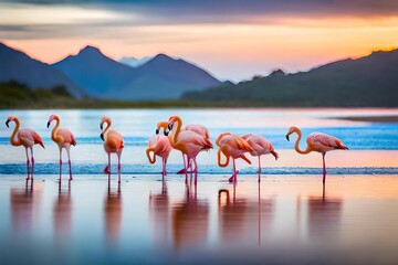 Fototapeta premium flamingos in the water