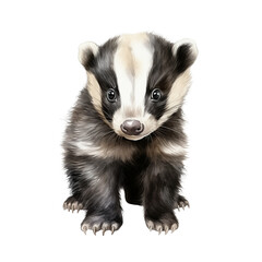 Fototapeta premium Cute badger watercolor illustration. PNG. Ai generated illustration.