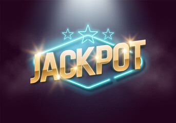 Shining Jackpot sign with a neon frame. Vector illustration.