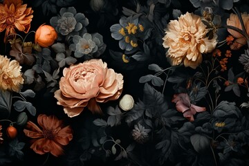stunning abstract dark floral backdrop. Generative AI