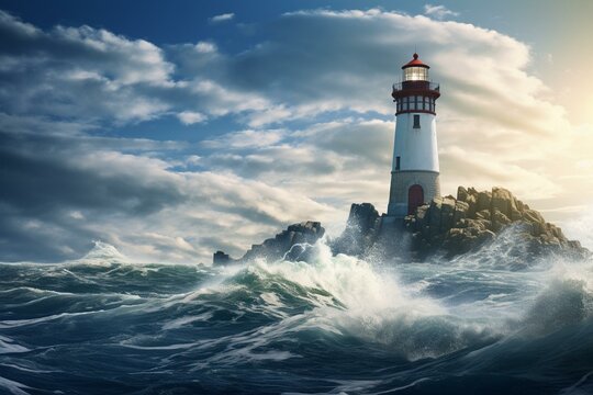 A clear background image of a lighthouse. Generative AI