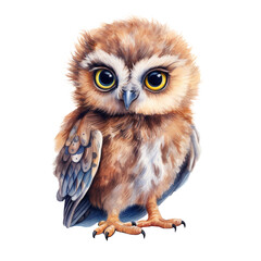 Cute owl watercolor illustration. PNG. Ai generated illustration. - 652302511