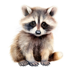 Cute raccoon watercolor illustration. PNG. Ai generated illustration. - obrazy, fototapety, plakaty