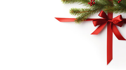 Festive Christmas Frame: Decorative Branch with Ribbon and White Copy Space. Ai Generative.