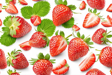Pile of fresh strawberries tiled wallpaper background