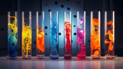 Laboratory tubes with colored liquid, Generative AI