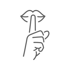 Please do quite pssst icon. Woman lips with finger showing silence sign. Do not disturb can be used for library infographic symbol. Editable vector illustration. Design