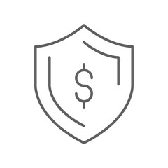 Guarantee financial, protect dollar icon. money insurance with shield. currency wealth badge. savings and investment safety care. Editable stroke vector illustration. Design
