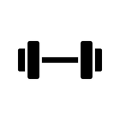 Gym sport, dumbbell icon. Short bar with a weight at each end for exercise or muscle building. Heavy barbell, weight lifting. Glyph or solid vector illustration. Design