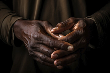 Fototapeta premium Afro-American intertwined hands. Black history month. Close up shot of unrecognizable person.