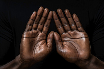 Afro-American showing the palms of the hands. Black history month. Close up shot of unrecognizable person.