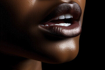 Afro-American mouth and lip. Black history month. Close up shot of unrecognizable person. - obrazy, fototapety, plakaty