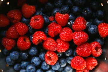 mixture of raspberries and blueberries