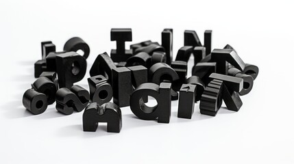 Obraz premium The letters are chaotic. Black and white abstract background