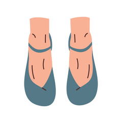 Barefoot shoes icon, casual ballet flats, Mary Jane pumps, vector doodle illustration of minimalist women footwear, trendy healthy shoes with wide toe box, human feet, doll shoes or bar shoes