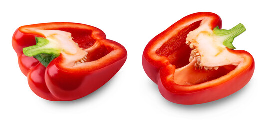 Pepper isolated. Two halves of bell red pepper on a transparent background.