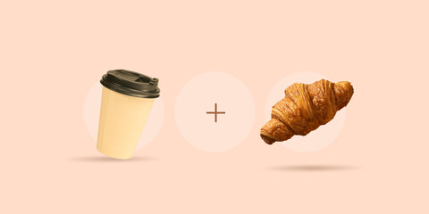 Coffee and croissant meaning delicious combo. Coffee to go and fresh baked food for coffee break....