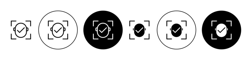 Face Id Scanner with Check Mark vector icon set in black color. Suitable for apps and website UI designs