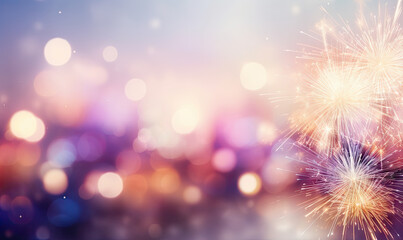 Celebrating New Year, vibrant fireworks burst in the sky.