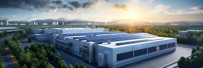 Modern Factory Building with Roof Mounted Solar System