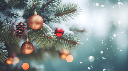 Obraz na płótnie Canvas Holiday Treasures: Close-up of a Christmas Tree Bedecked in Ornaments. Ai Generative.