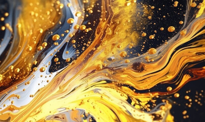 Watercolor golden on black background. Painting streams texture wallpaper