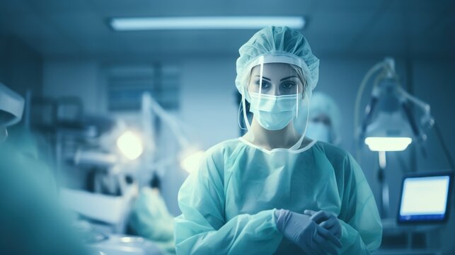 Portrait of a woman physician in surgical mask