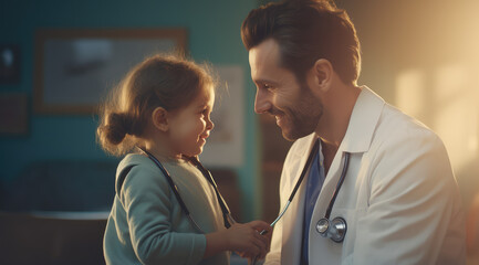 doctor checking up a tiny child with her stethoscope