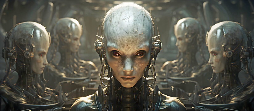 Humanoid, cyber, AI, cyborg and alien.AI generated.