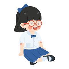 Kid girl student sitting on the floor