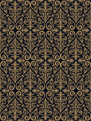 Seamless Damask Pattern On Black Background