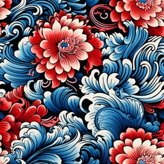 Fototapeta na wymiar japan art flowers pattern