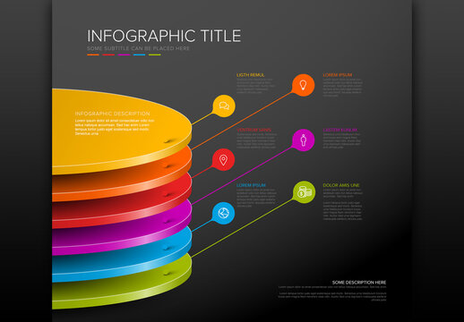 Six Color Layers infographic dark template with droplet pointers
