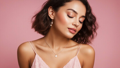 Glamour photo of beautiful woman posing in studio