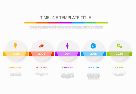 Five semitransparent light circles timeline process infographic