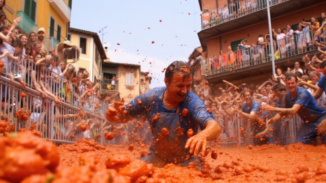 Tomato Fight at La Tomatina Festival in Spain