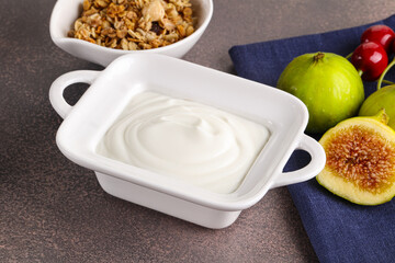 Traditional homemade Greek yoghurt with granola