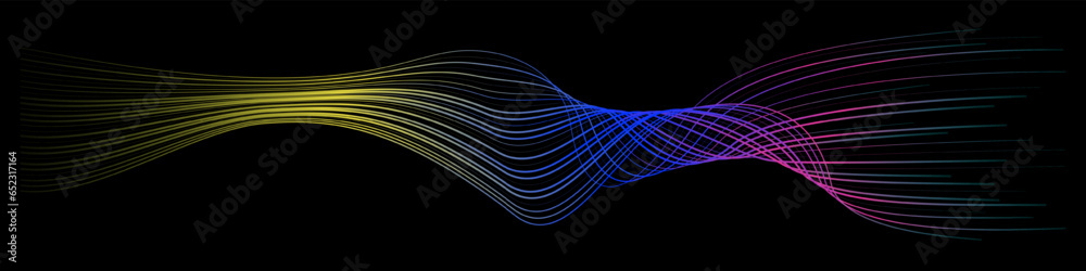 Poster Vector wave dynamic music lines. Dynamic colorful isolated on black background for concept of AI technology, digital, communication. Waves on a black background for your design. Vector EPS 10