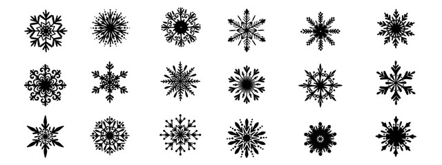Set of various doodle winter snowflakes.Vector graphics.