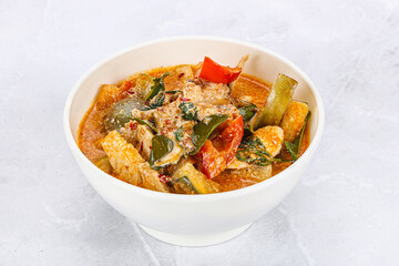 Thai red spicy curry with chicken