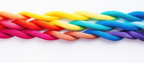 Unity concept illustrated by isolated braided colorful ropes - obrazy, fototapety, plakaty