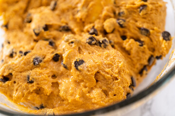 Chocolate pumpkin bundt cake with toffee glaze