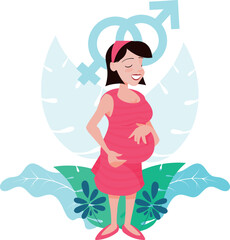 a cheerful pregnant woman touching her belly