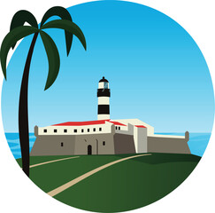 Barra Lighthouse - a touristic spot in Salvador city, Bahia Brazil - obrazy, fototapety, plakaty