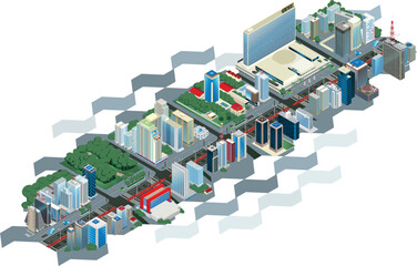 the city of São Paulo, Paulista Avenue, from Trianon to Consolação station. Isometric illustration. Brazil. Highly detailed.