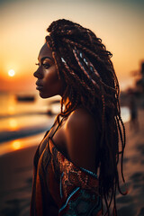 Beautiful young African model - beach portrait - obrazy, fototapety, plakaty