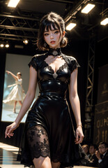 Fashion show. Sexy girl in a beautiful dress. Beautiful asian woman model. Beauty, fashion.