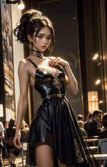 Fashion show. Sexy girl in a beautiful dress. Beautiful asian woman model. Beauty, fashion.