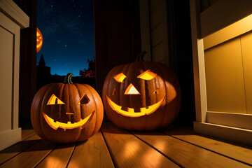 Obraz premium Pair of pumpkins in wooden hall