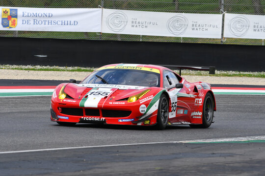 Scarperia, 2 April 2023: Ferrari 458 GTE year 2011 in action during Mugello Classic 2023 at Mugello Circuit in Italy.